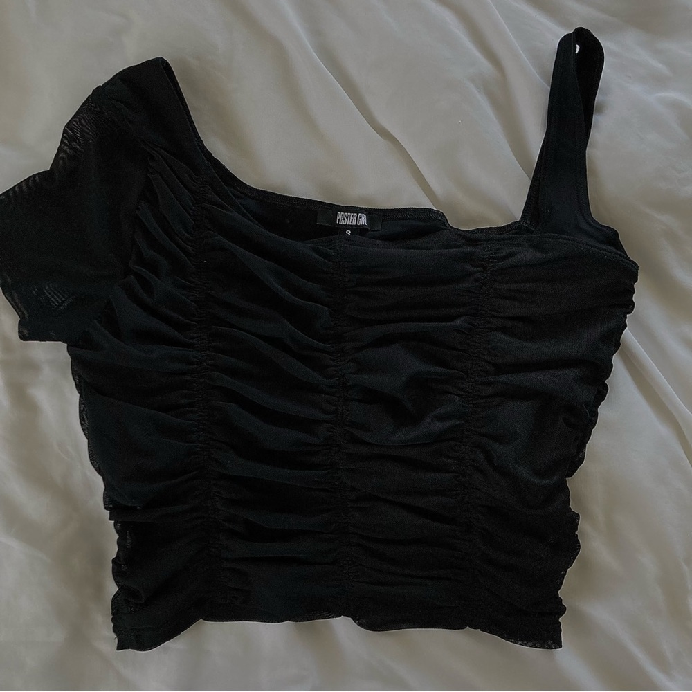 POSTER GIRL Cropped Ruched Sheer Top